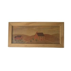 Early American Farmhouse and Barn in Country Wood Frame Print Wall Art 11" x 5"